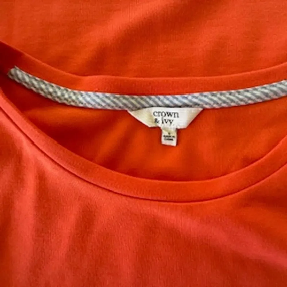 NWT Crown & Ivy Women's Orange with Ruffled Blue White Sleeve Accents Dress Sz S - Picture 4 of 7